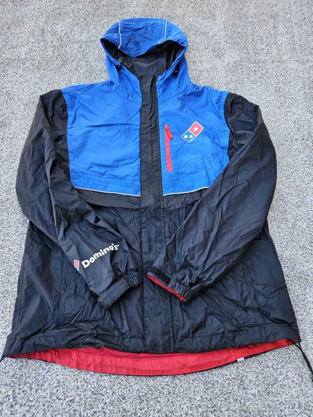 Dominos Pizza Jacket Black Blue Hooded Windbreaker Reflective Full Zip Mens M